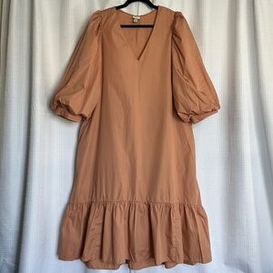 A NEW DAY Dusty Rose Deep V- Neck Puff Sleeve Ruffle Hem Maxi Dress